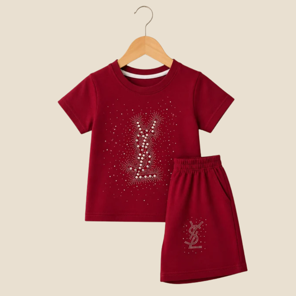 Children's Sparkle Logo Cotton Short and Tee Outfit - Red