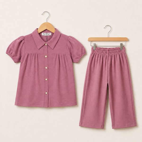 Girls Linen Co-ord Sets - Purple