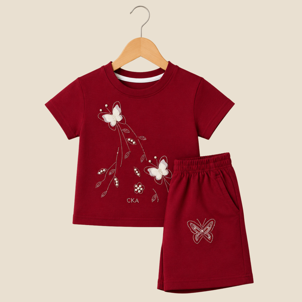 Black Cotton Co-ord set - Red