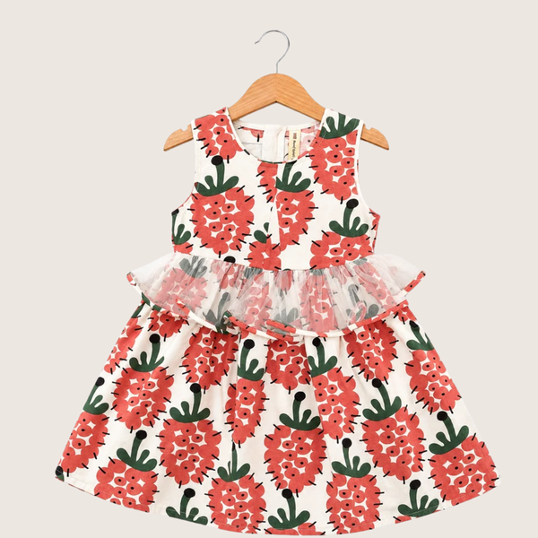 Printed Sleeveless Peplum Dress - Shocking Pink