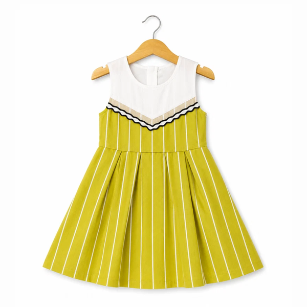 The Olive Striped Sleeveless Dress - Green