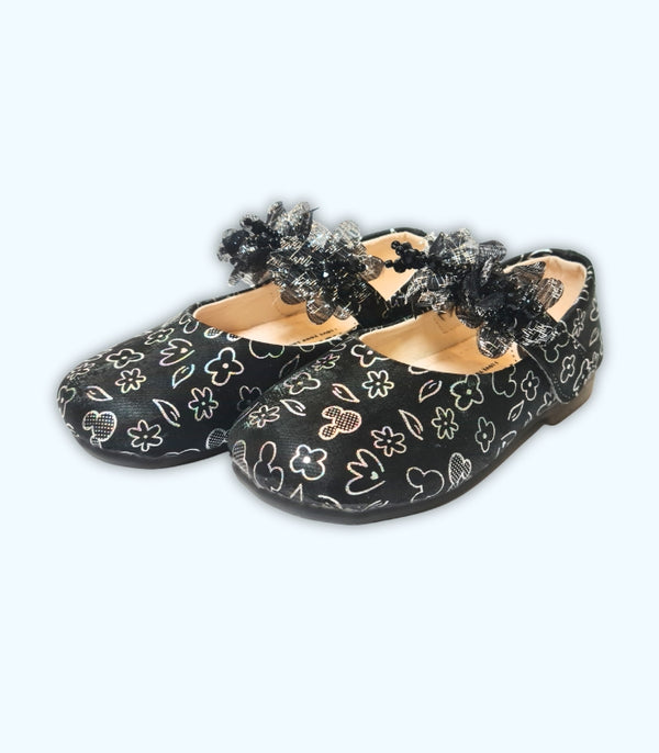 Black Floral Girls Pumps