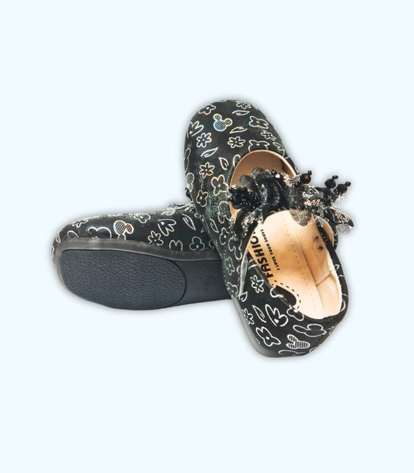 Black Floral Flats - Black
