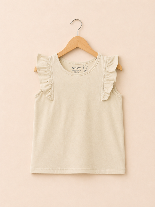 Girls Ruffle Sleeve Essential Top – Peach - Beige