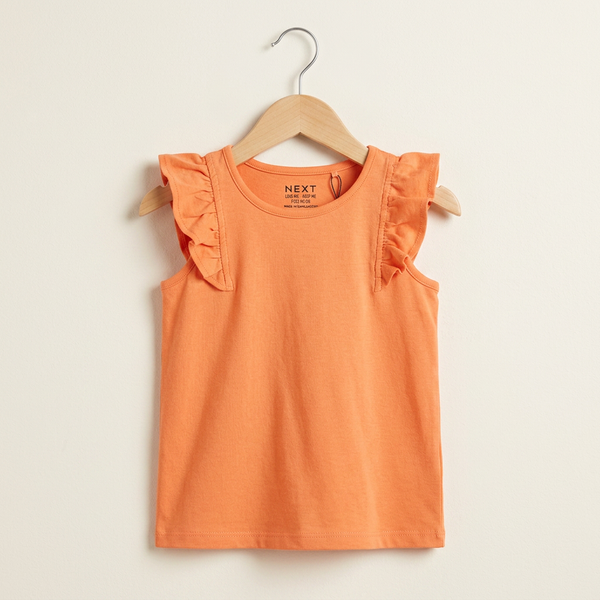 Girls Ruffle Sleeve Essential Top – Peach - Grey