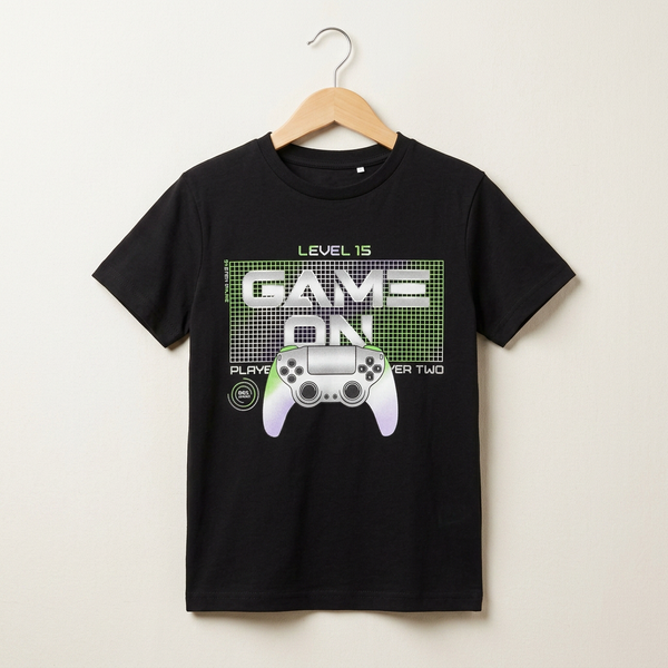 Game On/ Retro Games Printed T-Shirt - Black