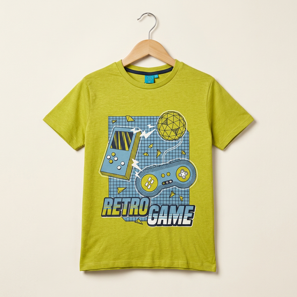 Game On/ Retro Games Printed T-Shirt - Green
