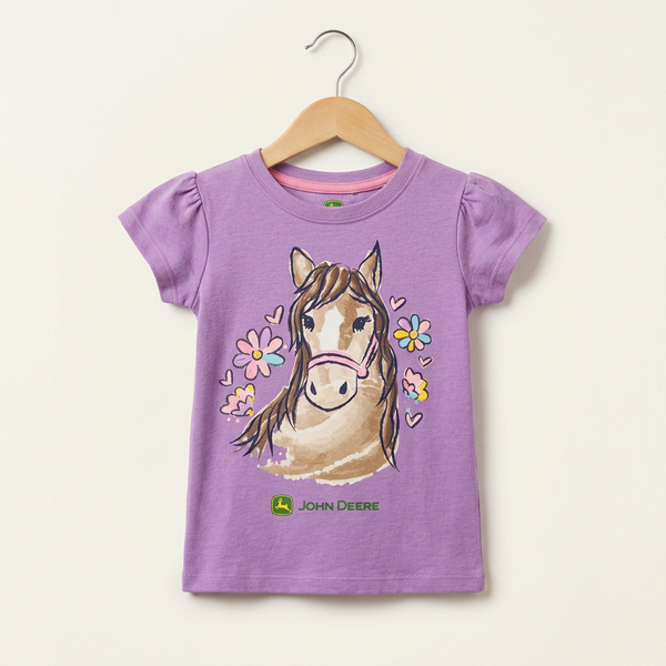 Girls Purple Horse Print T-Shirt - Dark blue