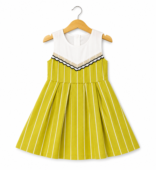 The Olive Striped Sleeveless Dress - Green