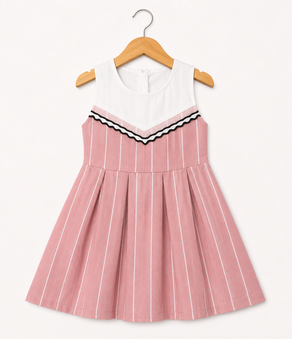 The Olive Striped Sleeveless Dress - peach