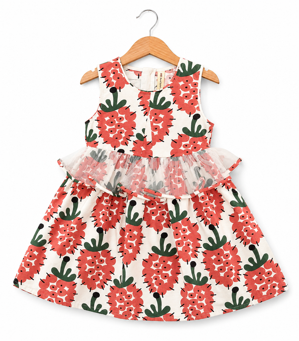 Mustard Printed Sleeveless Peplum Dress - Shocking Pink