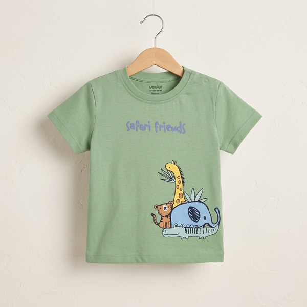 Children's Safari Animals Cotton Tee – Mustard Yellow - Green
