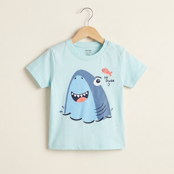 Children's Friendly Shark Print Cotton Tee – Light Blue - Blue