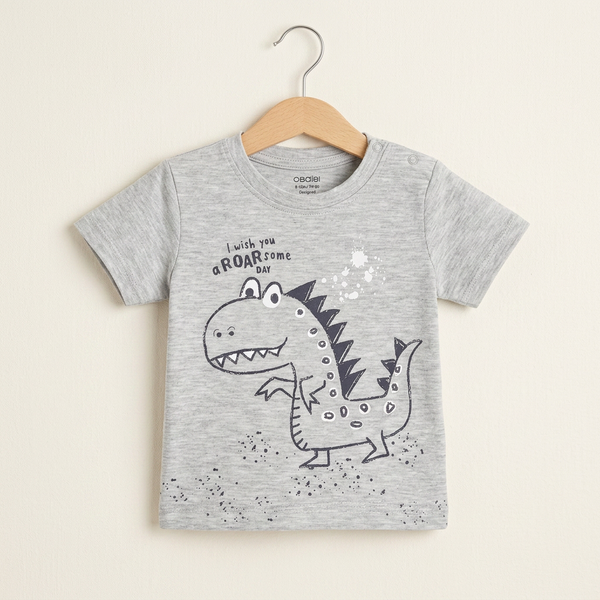 Kids Sage Green Dinosaur Short Sleeve Shirt - Grey