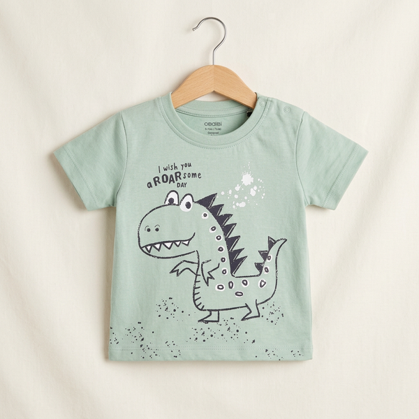 Kids Sage Green Dinosaur Short Sleeve Shirt - Green
