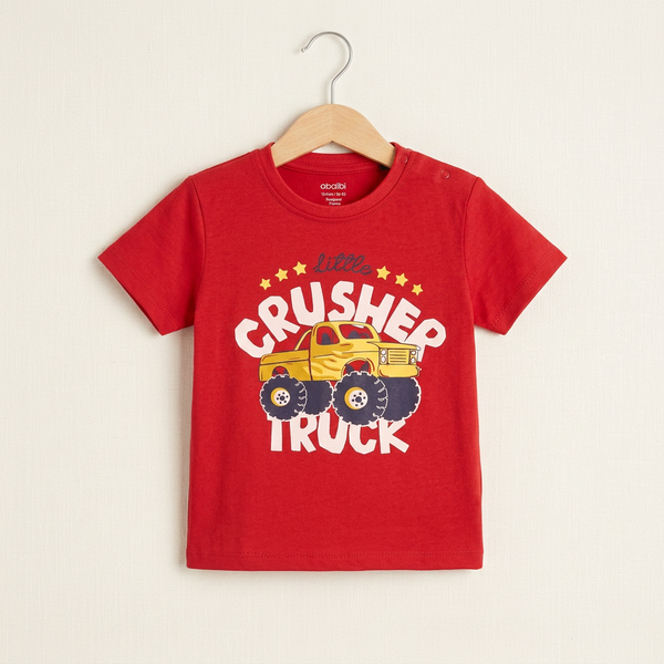 Kids Sage Green Dinosaur Short Sleeve Shirt - Red