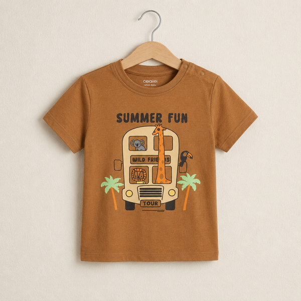Boys Safari Adventure Cotton T-Shirt - Brown