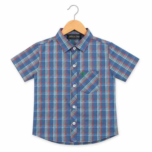 Checked Cotton-Blend Short-Sleeve Casual Shirt - Blue