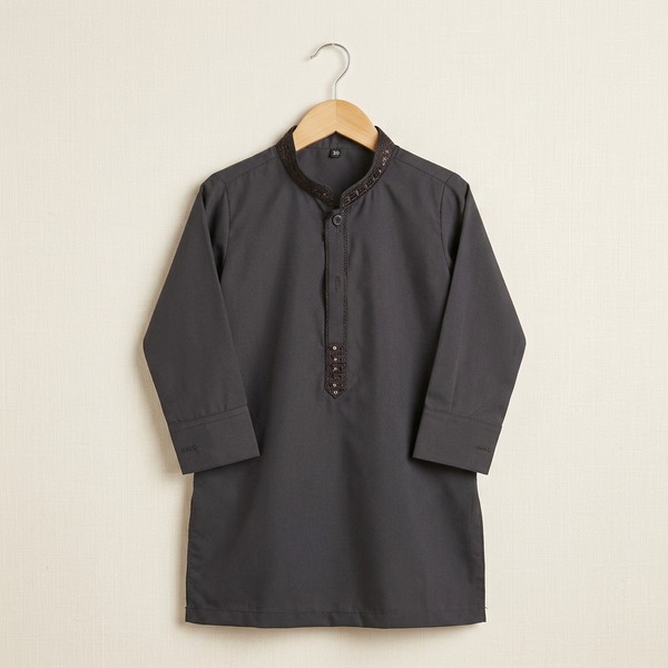 Boys Embroidered Wash & Wear Shalwar Kameez - Black