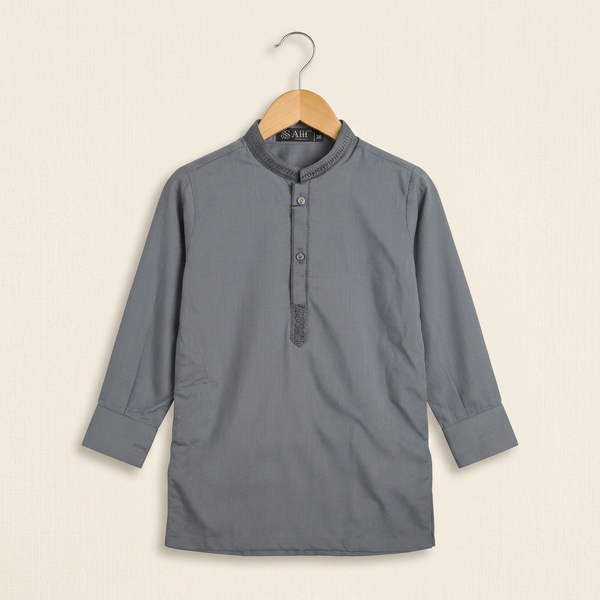 Boys Embroidered Wash & Wear Shalwar Kameez - Grey