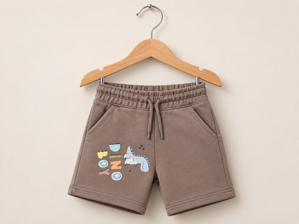 Comfy Soft Cotton Dino Shorts - Brown