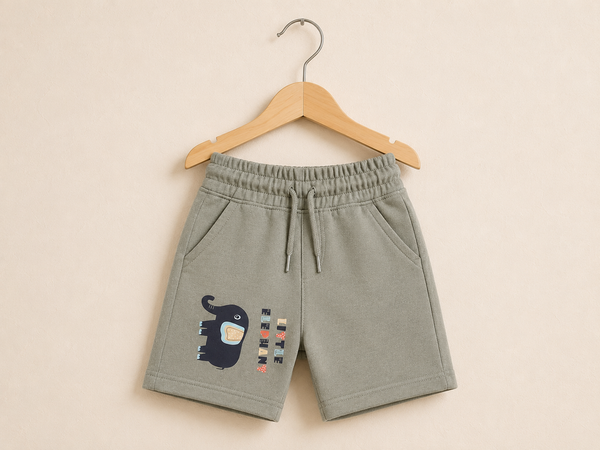 Soft Cotton Elephant Graphic Shorts - Green