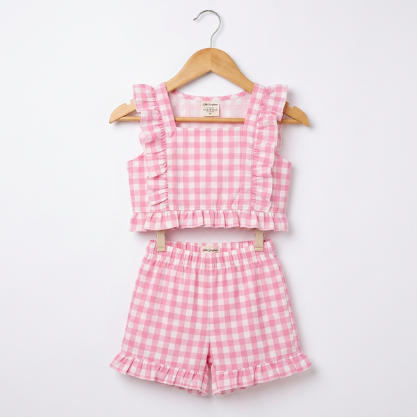 Check Top & Shorts Set - Pink