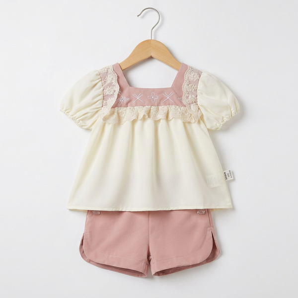 Sage Green Ruffled Crochet Romper - Beige