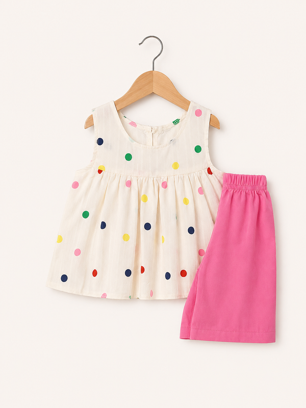 Printed frock & shorts - Beige