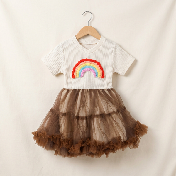 Rainbow Tulle Frock - Brown