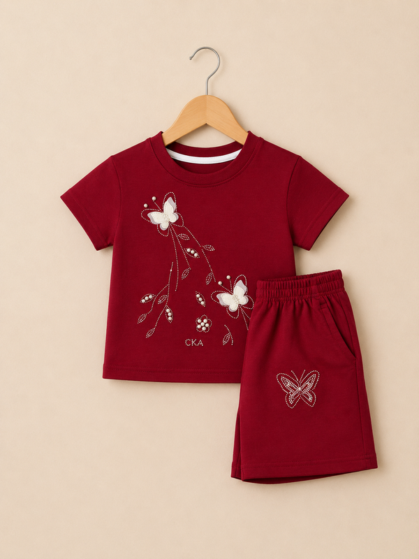 Black Cotton Co-ord set - Red
