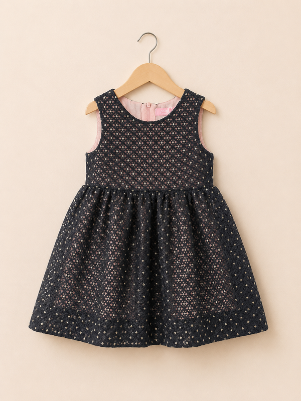 Pink Glitter Tulle Frock - Black
