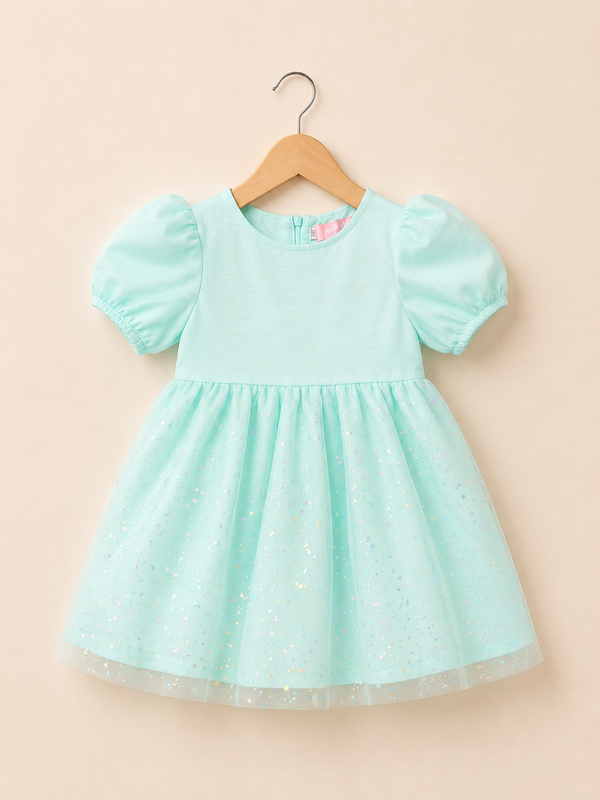 Pink Glitter Tulle Frock - Green
