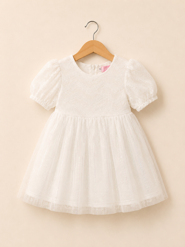 Pink Glitter Tulle Frock - White