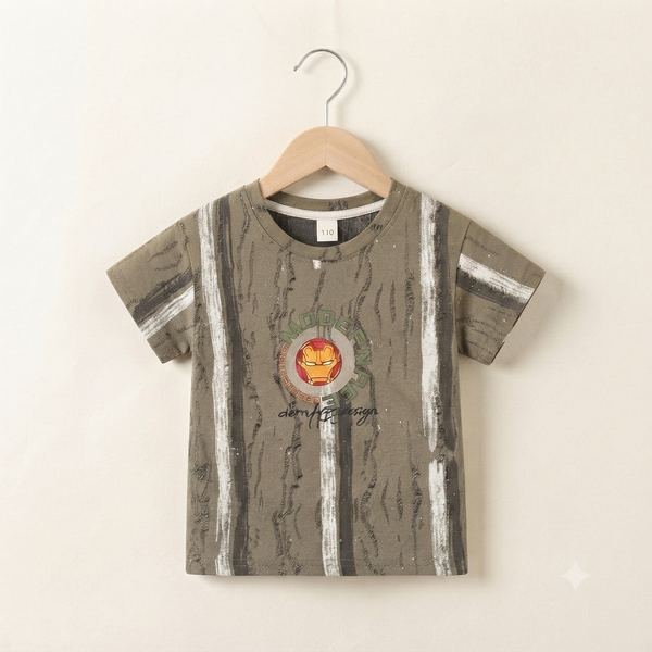 Colorful T-Shirt For Kids - Olive-Green