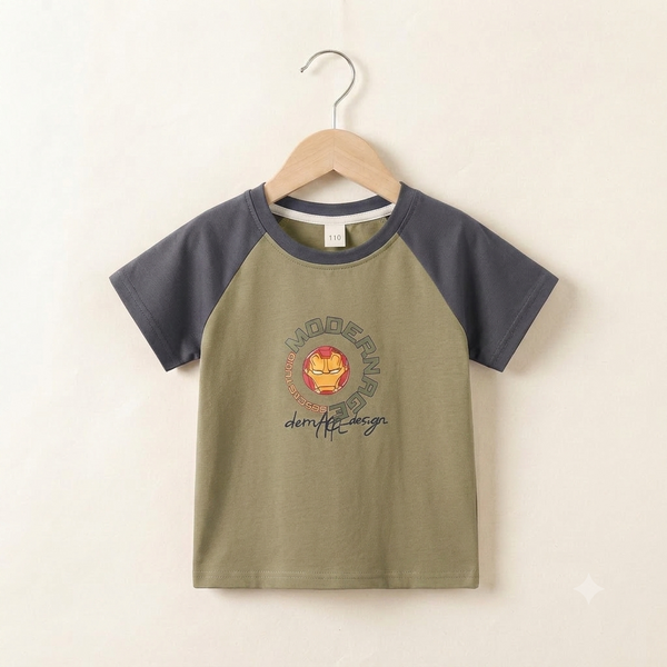 Cotton Crew Neck Play Tee with Bear Print - Brown