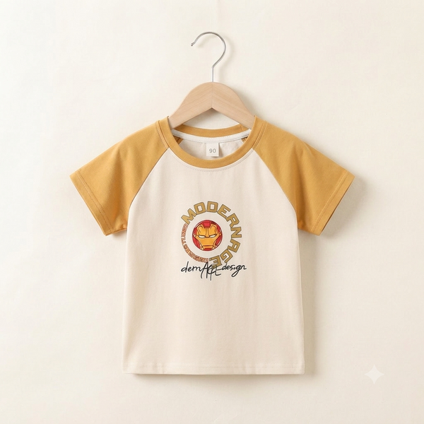 Cotton Crew Neck Play Tee with Bear Print - Orange