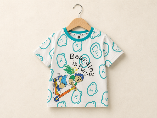 Cotton Crew Neck Play Tee with Bear Print - Purple