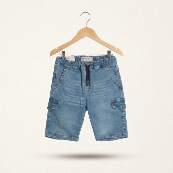 Light Wash Denim Cargo Shorts - Blue