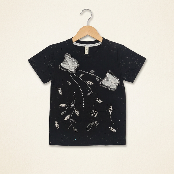 Floral Embellished Cotton Tee - Grey