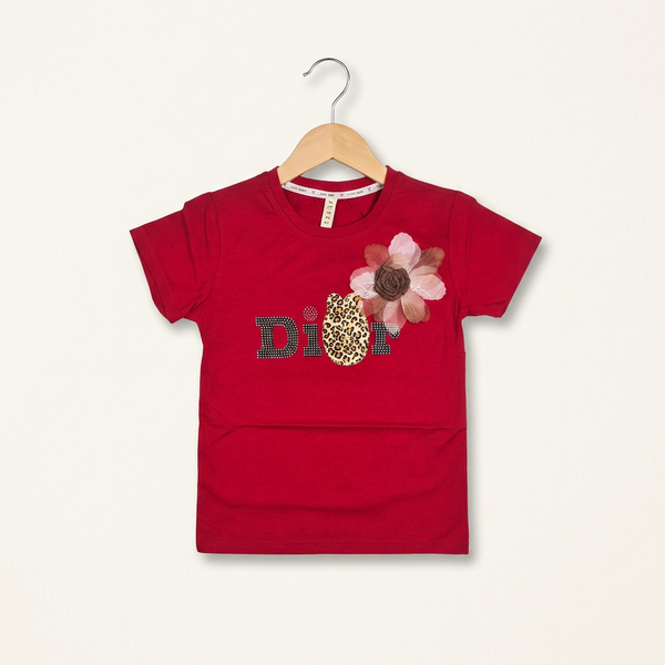 Floral Embellished Cotton Tee - Orange