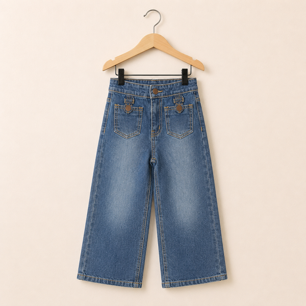 Girls Floral Denim Jeans - Blue