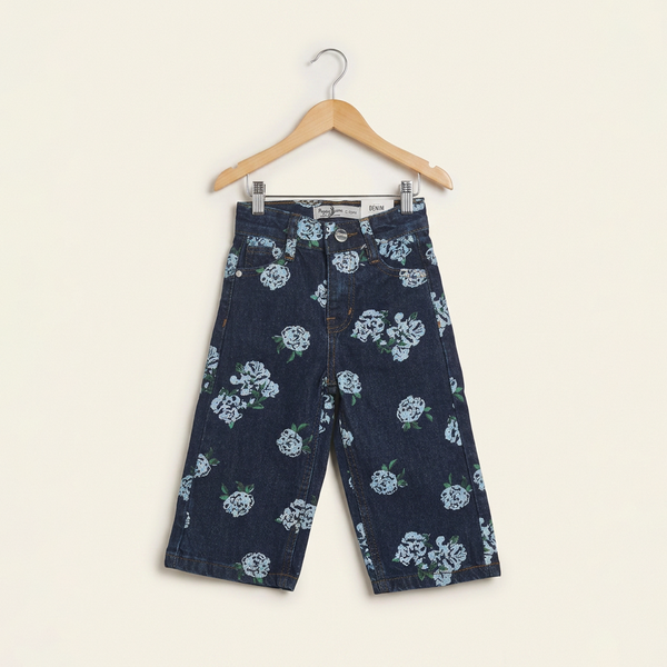 Girls Floral Denim Jeans - Green
