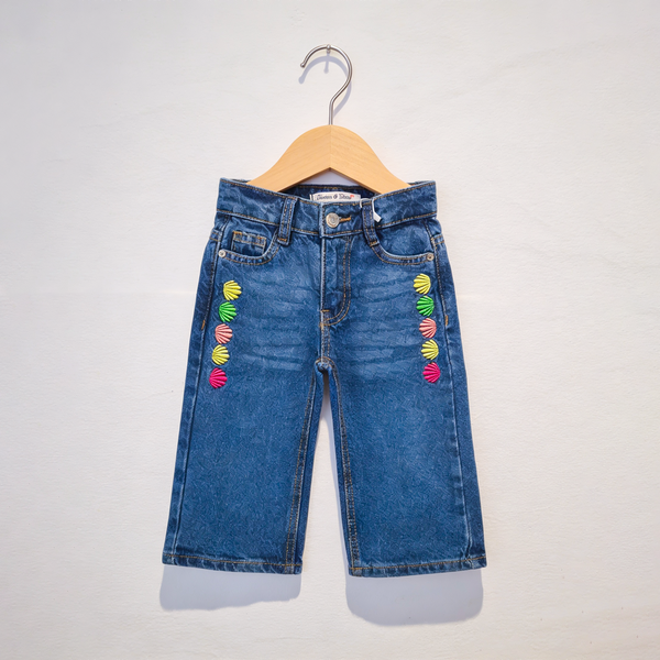 Girls Floral Denim Jeans - yellow