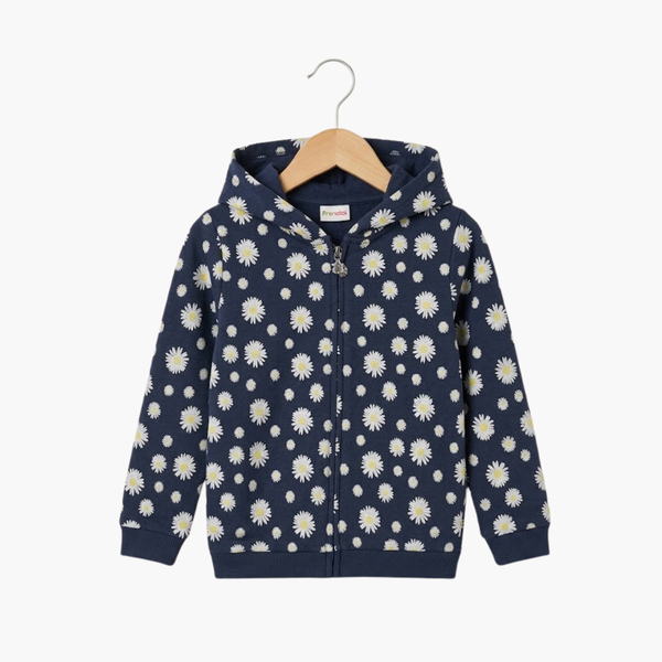 Girls' Printed Zip-Up Hoodie & Sweatshirt - Dark blue