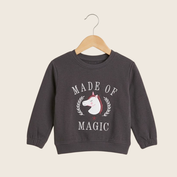 Girls' Graphic Print Sweatshirt - Charcoal grey