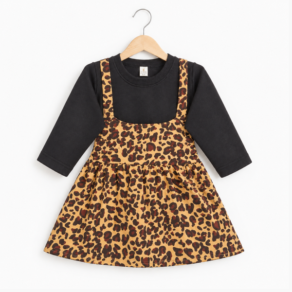 Girls' Layered Pinafore Top & Dress - Brown