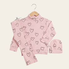 Pink High Neck & Fril Trouser "Hearts" Printed Ribbed Fabric Winter Suit