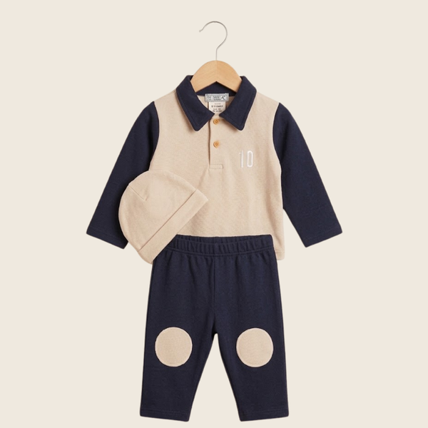 Newborn Boys' Polo Collar Romper Set - Dark blue