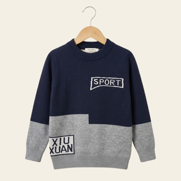 Boys' Colorblock Ribbed Knit Sweater - Grey